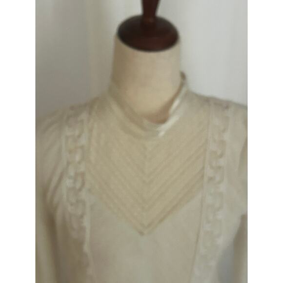 Free People Cream Lace High Neck Ribbon Blouse Sz Large - Picture 5 of 8